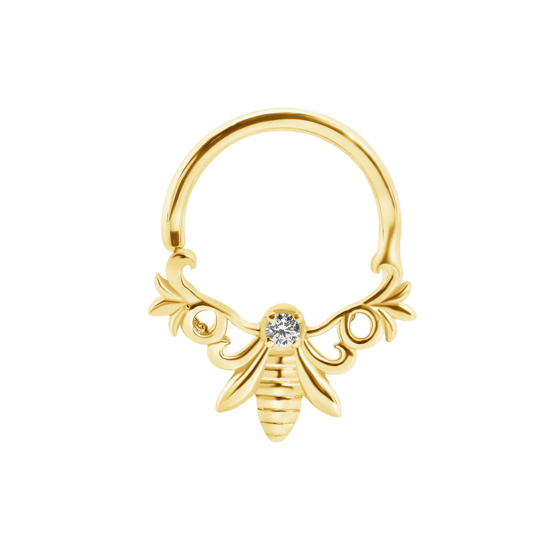 Melissa Seamless Ring – 14K Gold Wide Arc with Center Gem - piercing - zone.com