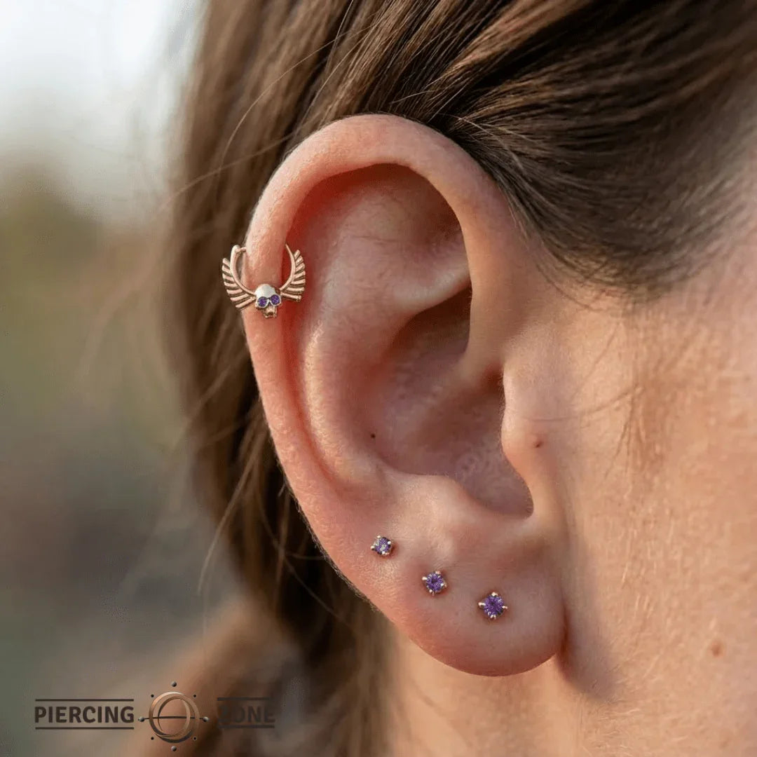 Memento Mori Straight Clicker with Gems – 14K & 18K Gold - piercing - zone.com