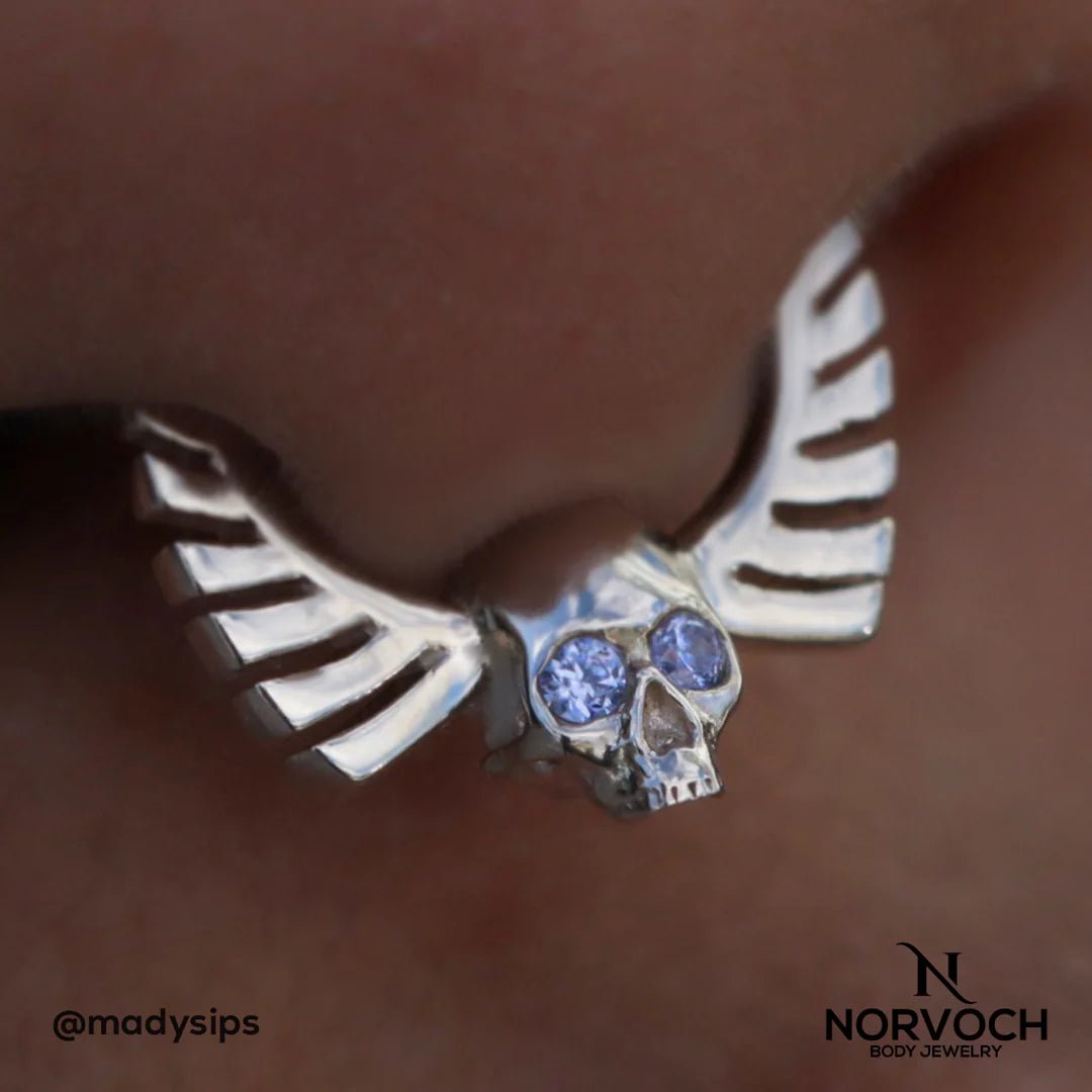 Memento Mori Straight Clicker with Gems – 14K & 18K Gold - piercing - zone.com