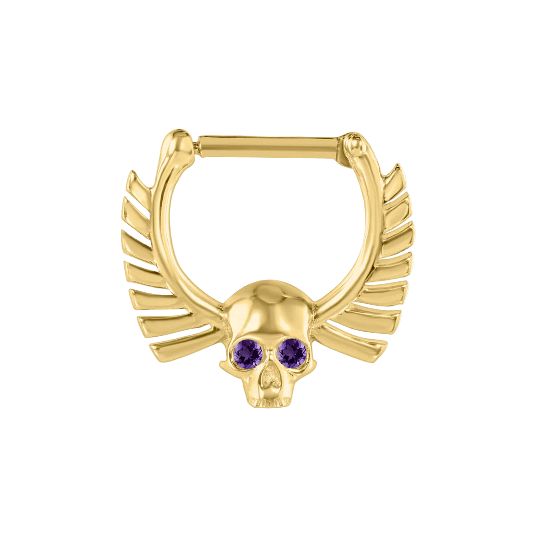 Memento Mori Straight Clicker with Gems – 14K & 18K Gold - piercing - zone.com