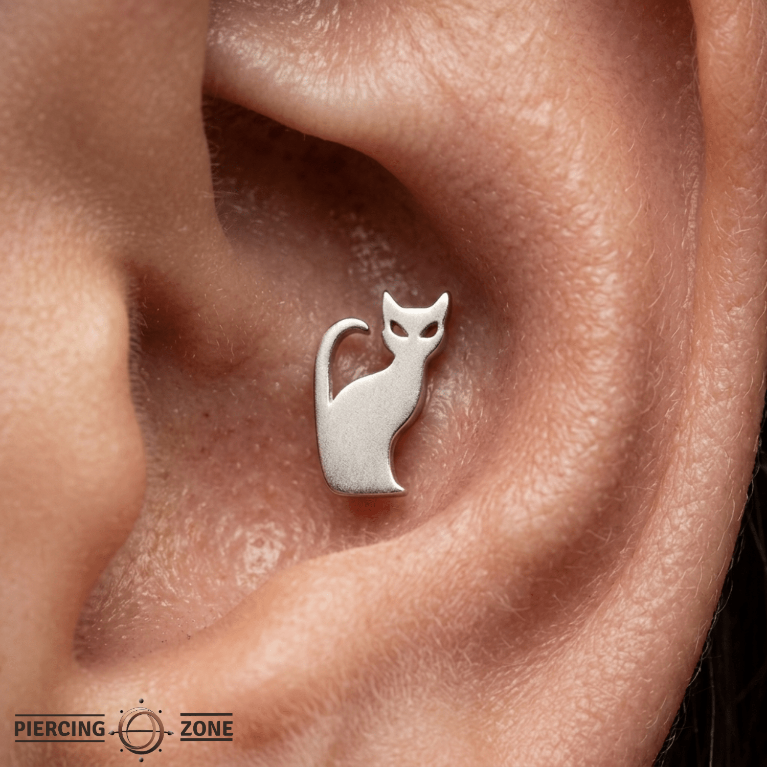 Meow – Arched Cat Silhouette – 14K Gold Threadless End - piercing - zone.com
