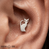 Meow – Arched Cat Silhouette – 14K Gold Threadless End - piercing - zone.com