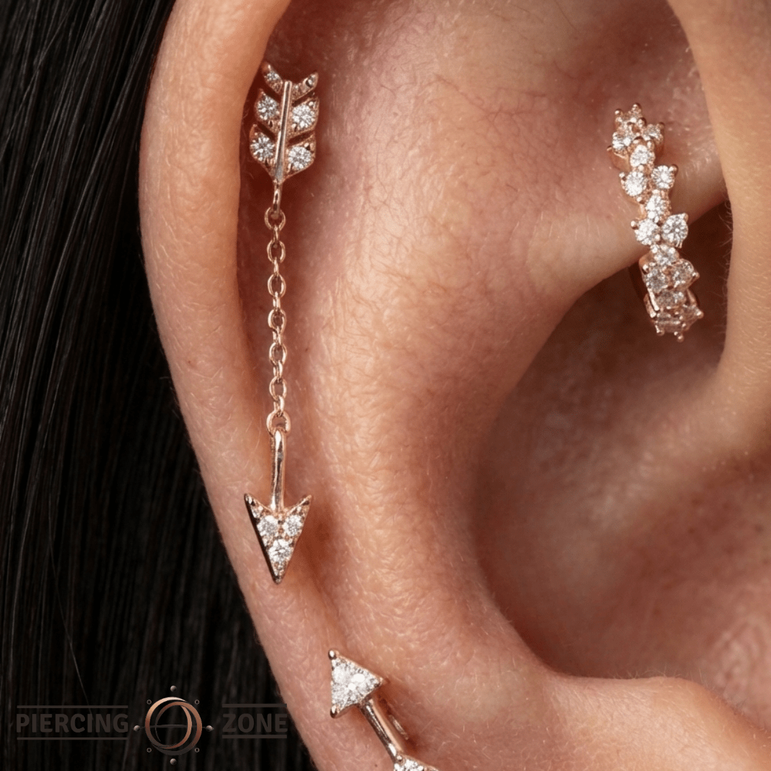 Merida – 14K Gold Swarovski CZ Arrow Threadless End - piercing - zone.com