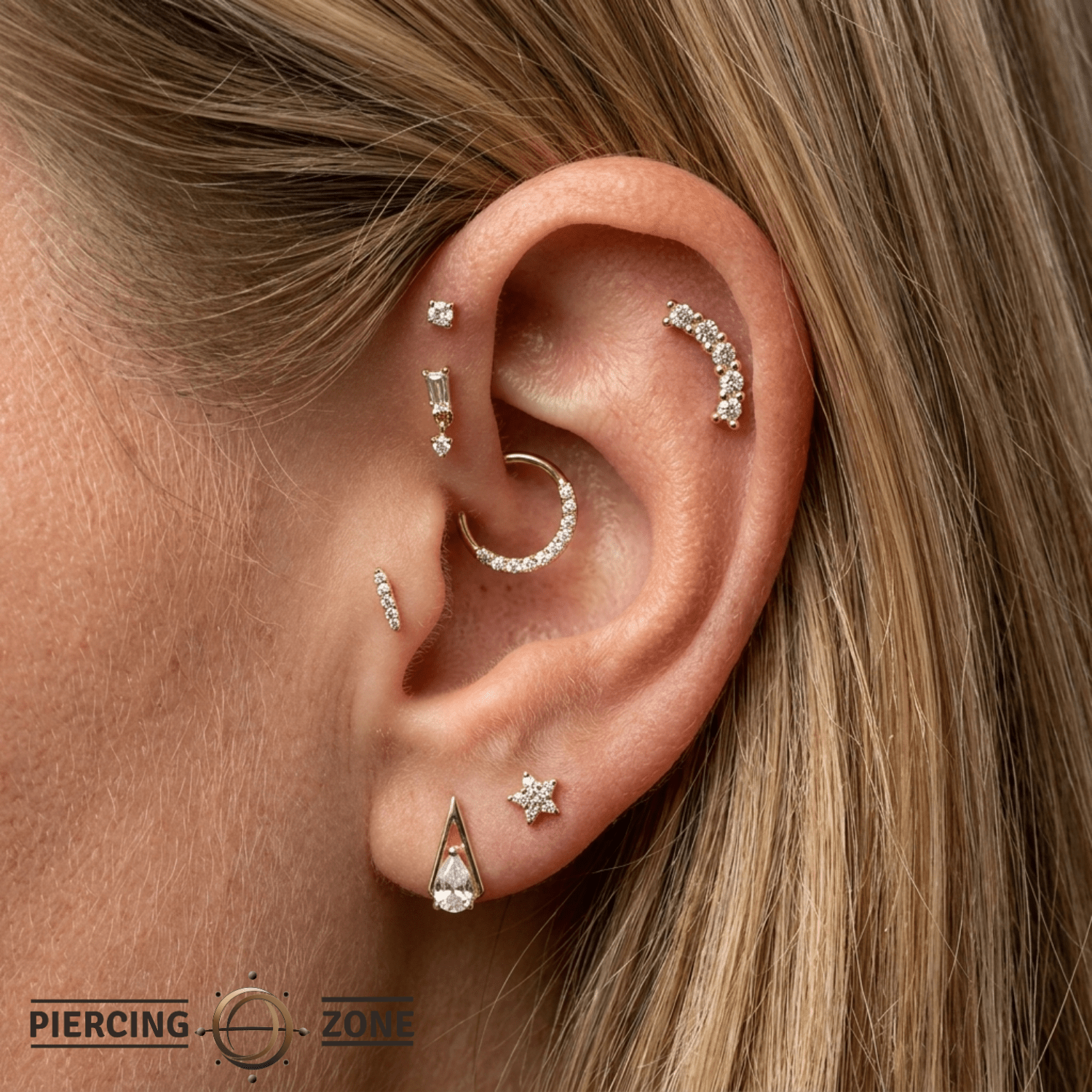 Miami - 14K Gold 5 Stone Arc Threadless/Threaded End - piercing - zone.com