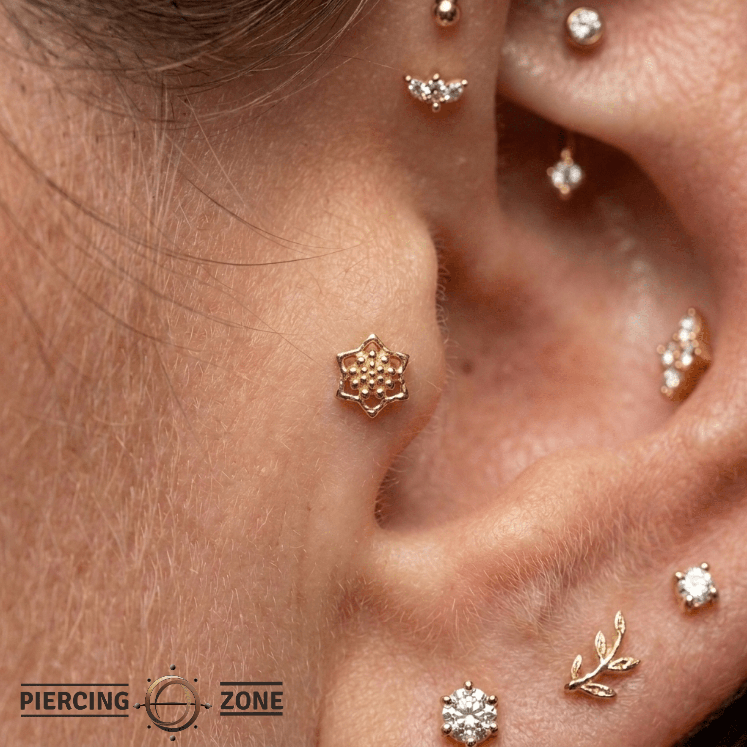 Micro Lotus Pin - 14K Gold Lotus Threadless End - piercing - zone.com