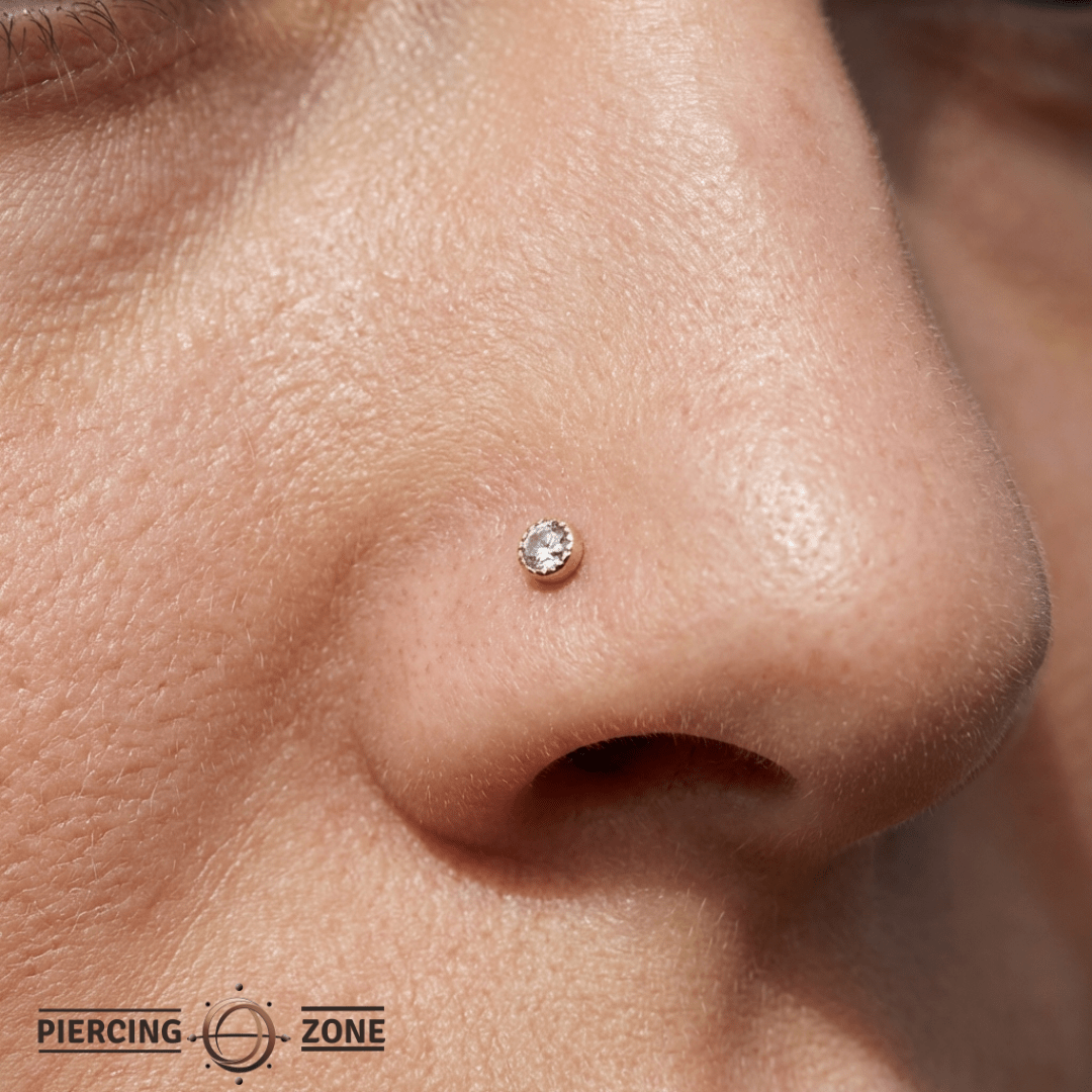 Milgrain Reverse Set CZ – 14K Gold Threadless End - piercing - zone.com