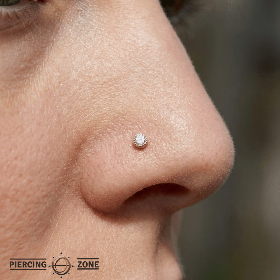 Milgrain Reverse Set CZ – 14K Gold Threadless End - piercing - zone.com