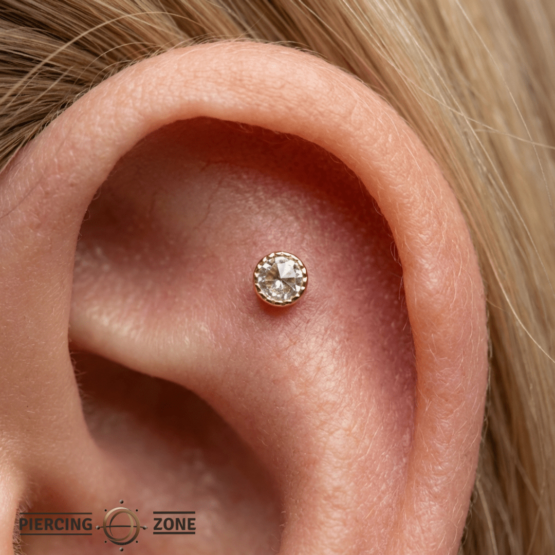 Milgrain Reverse Set CZ – 14K Gold Threadless End - piercing - zone.com