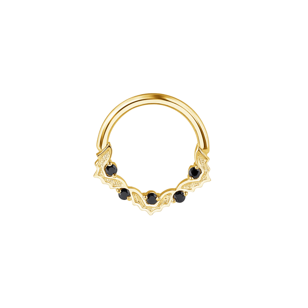 Mini Bats Seamless Ring – 14K Gold Five - Gem Bat Wing Design - piercing - zone.com