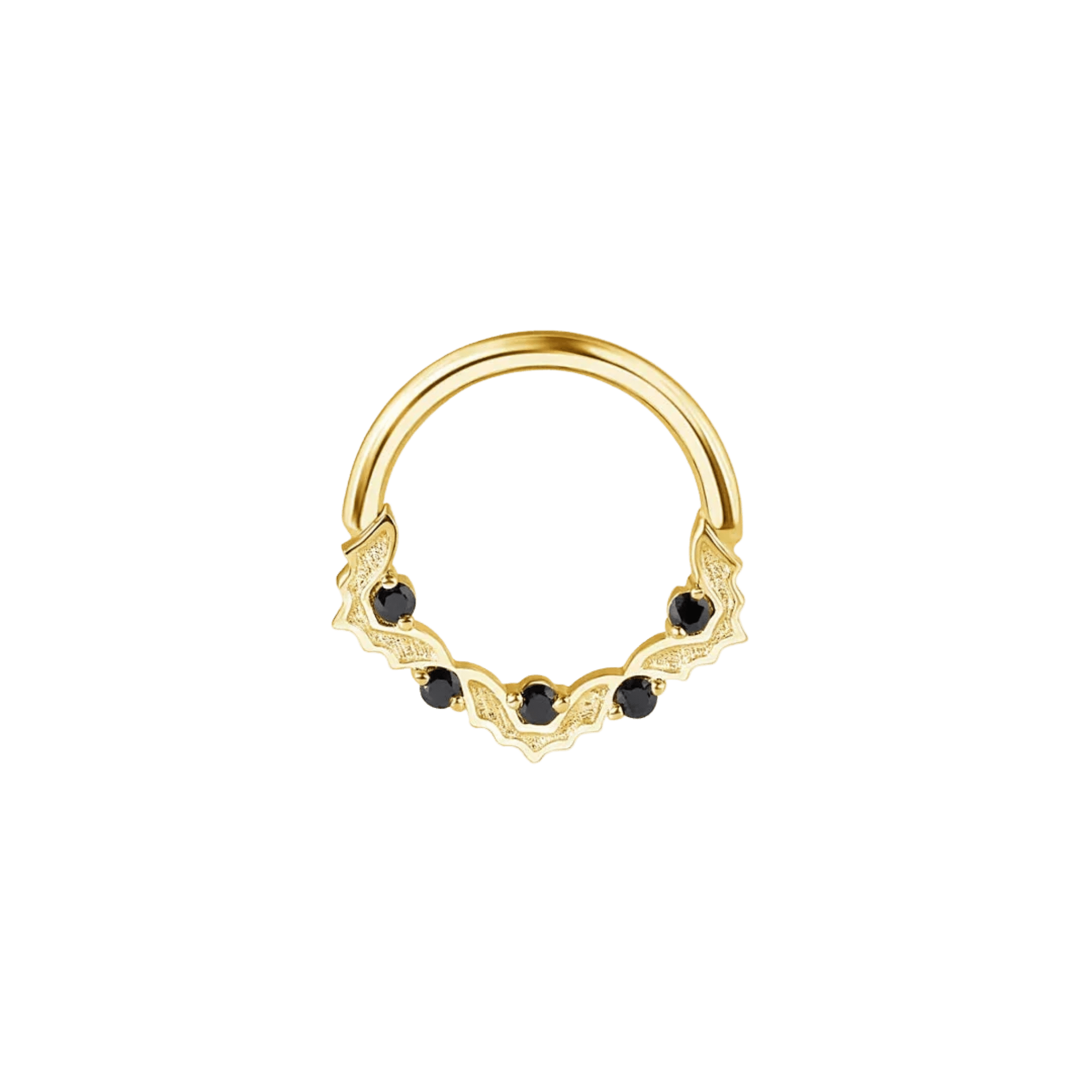 Mini Bats Seamless Ring – 14K Gold Five-Gem Bat Wing Design - piercing-zone.com