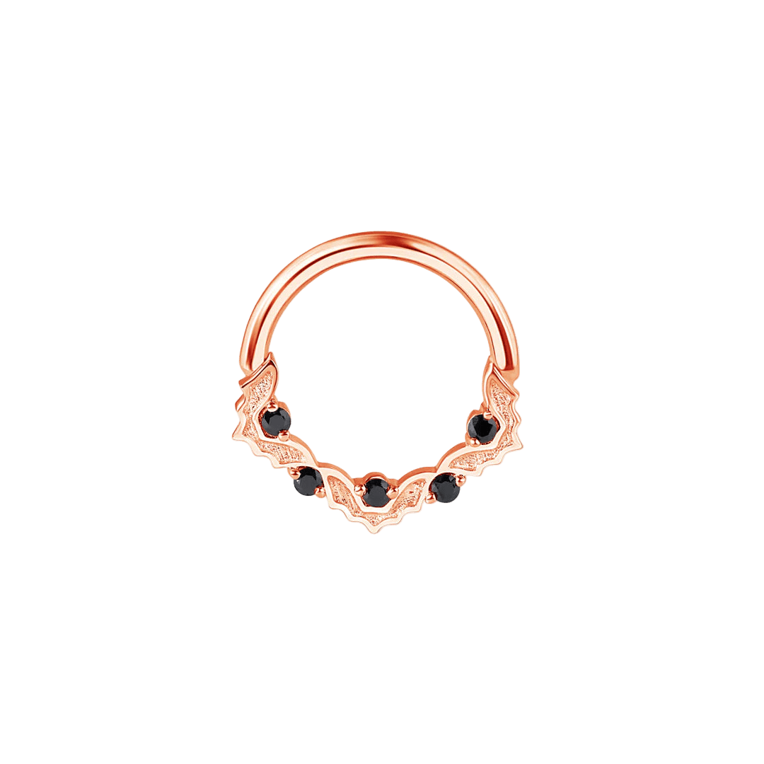 Mini Bats Seamless Ring – 14K Gold Five - Gem Bat Wing Design - piercing - zone.com