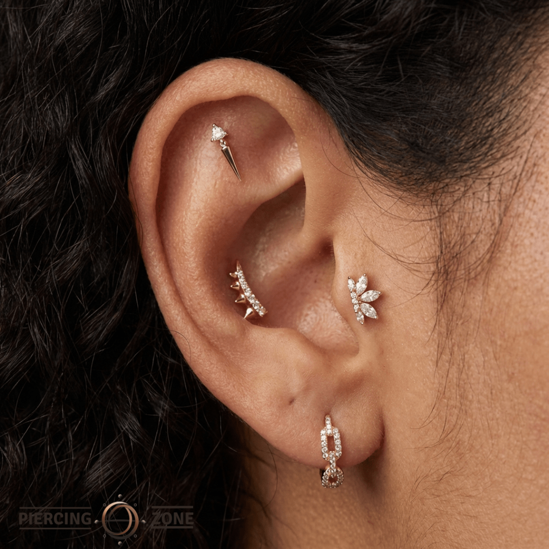 Mini Valentina – CZ Fan Cluster – 14K Gold Threadless End - piercing - zone.com