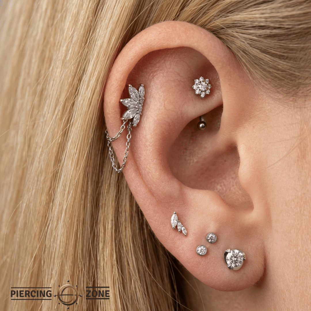 Mini Valentina – CZ Fan Cluster – 14K Gold Threadless End - piercing - zone.com