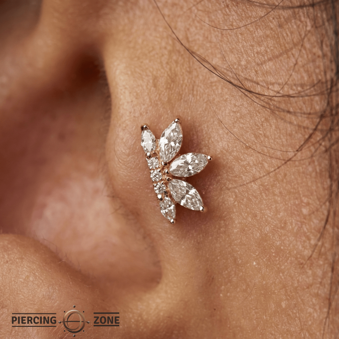 Mini Valentina – CZ Fan Cluster – 14K Gold Threadless End - piercing - zone.com