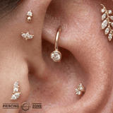 Minimal Spark - 14K Gold Round Stone Fixed Bead Ring - piercing - zone.com