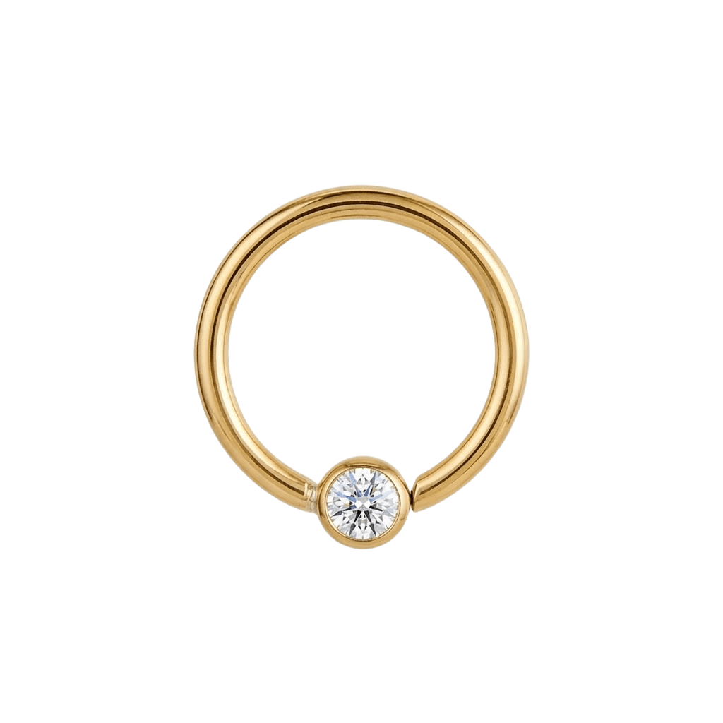 Minimal Spark - 14K Gold Round Stone Fixed Bead Ring - piercing - zone.com