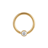 Minimal Spark - 14K Gold Round Stone Fixed Bead Ring - piercing - zone.com