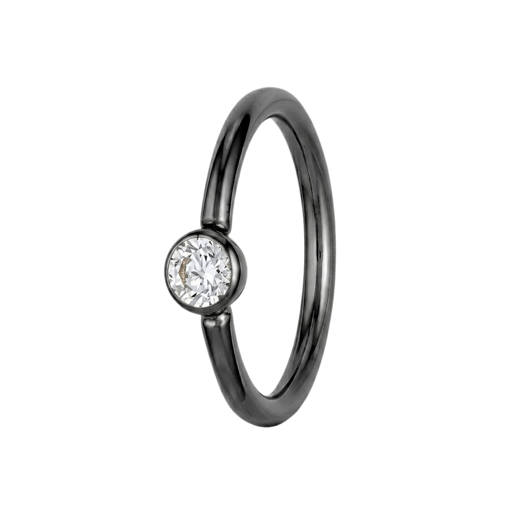 Minimal Spark - 14K Gold Round Stone Fixed Bead Ring - piercing - zone.com