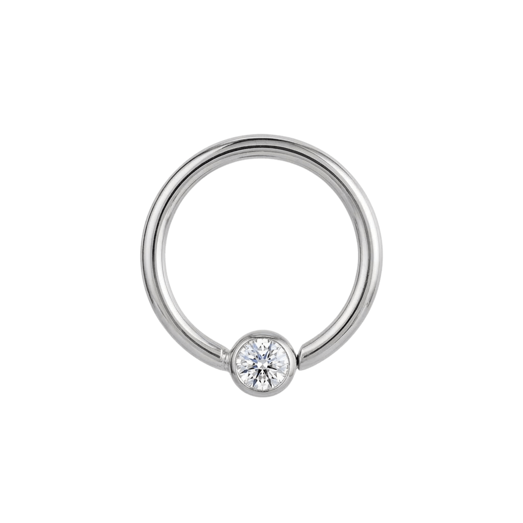 Minimal Spark - 14K Gold Round Stone Fixed Bead Ring - piercing - zone.com