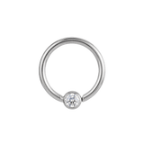 Minimal Spark - 14K Gold Round Stone Fixed Bead Ring - piercing - zone.com