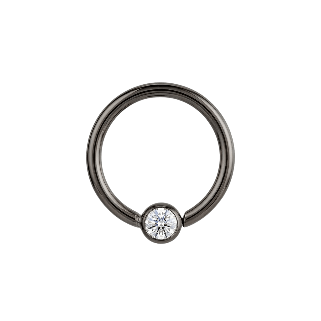 Minimal Spark - 14K Gold Round Stone Fixed Bead Ring - piercing - zone.com