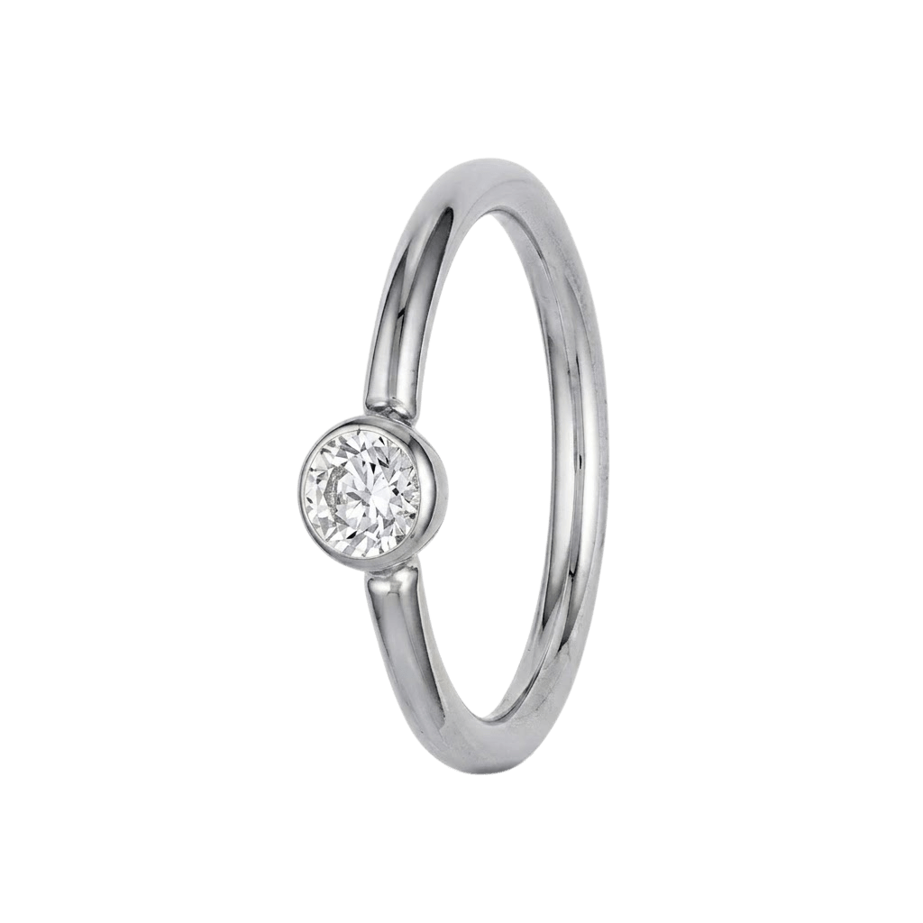 Minimal Spark - 14K Gold Round Stone Fixed Bead Ring - piercing - zone.com