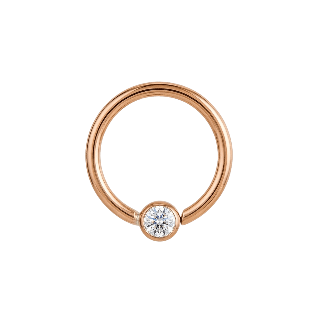 Minimal Spark - 14K Gold Round Stone Fixed Bead Ring - piercing - zone.com