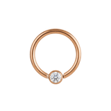 Minimal Spark - 14K Gold Round Stone Fixed Bead Ring - piercing - zone.com
