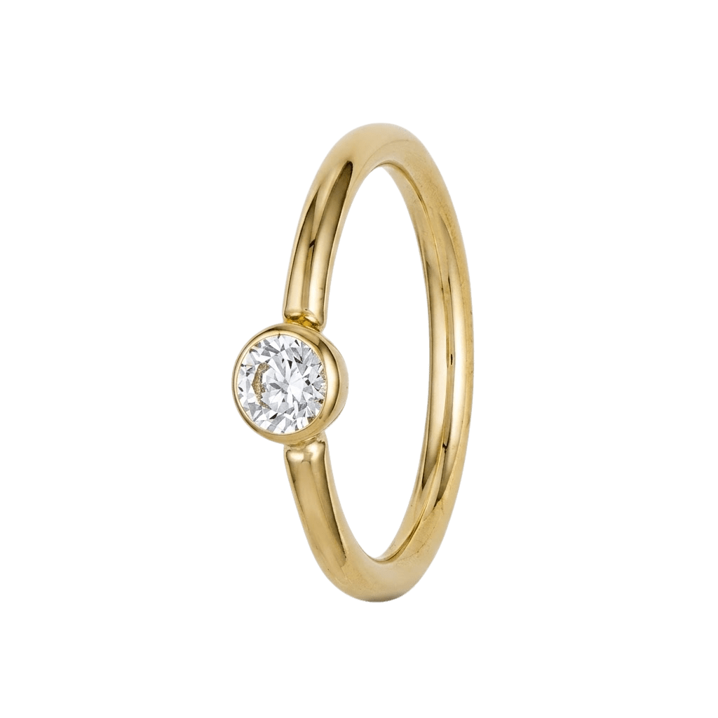 Minimal Spark - 14K Gold Round Stone Fixed Bead Ring - piercing - zone.com