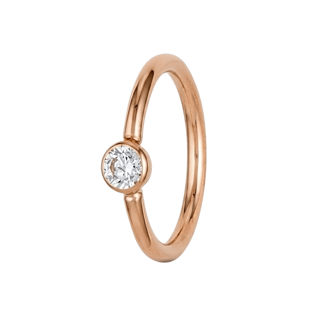 Minimal Spark - 14K Gold Round Stone Fixed Bead Ring - piercing - zone.com