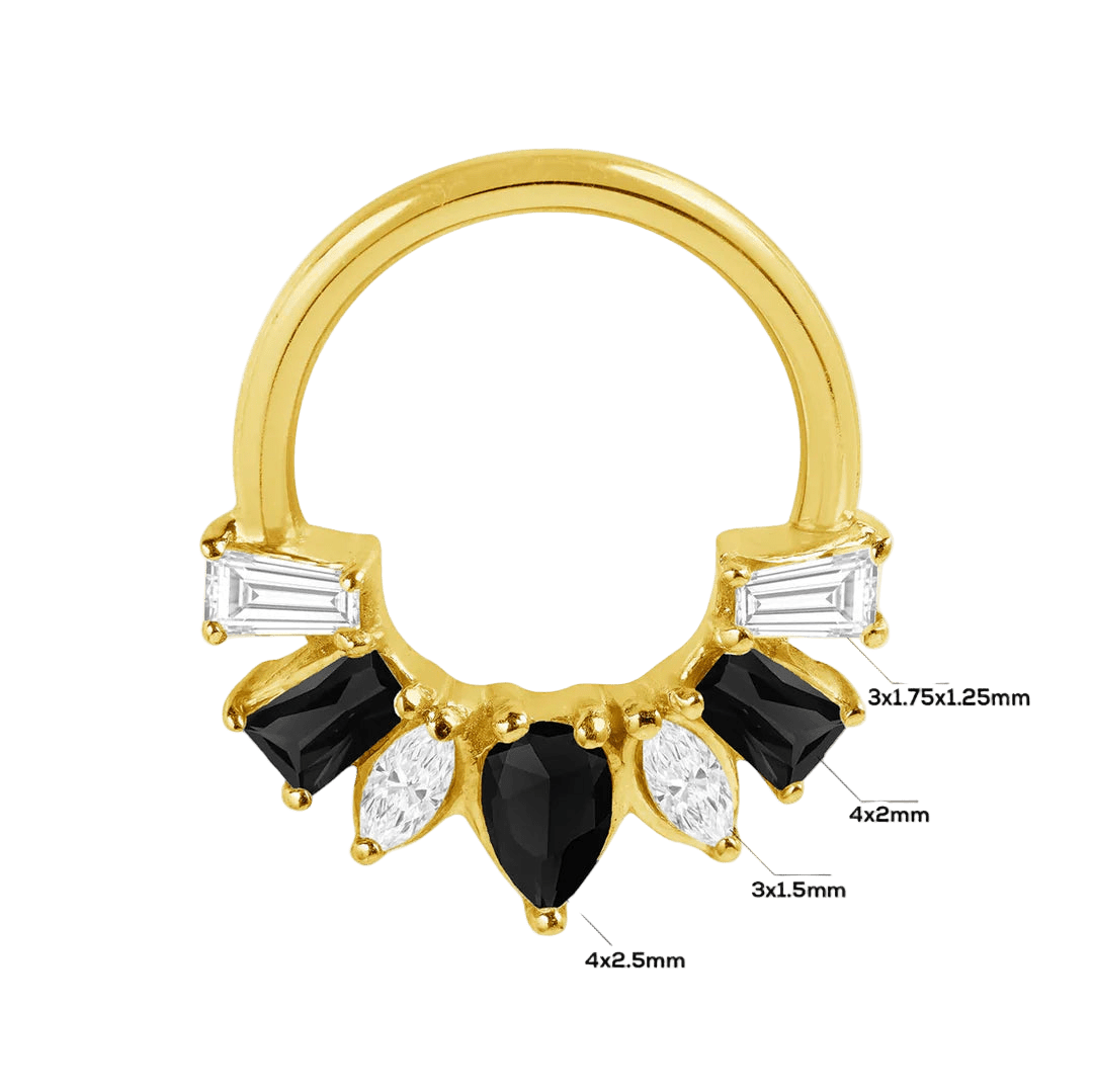 Miranda Seamless Ring – 14K Gold Multi - Cut Gem Cluster Design - piercing - zone.com