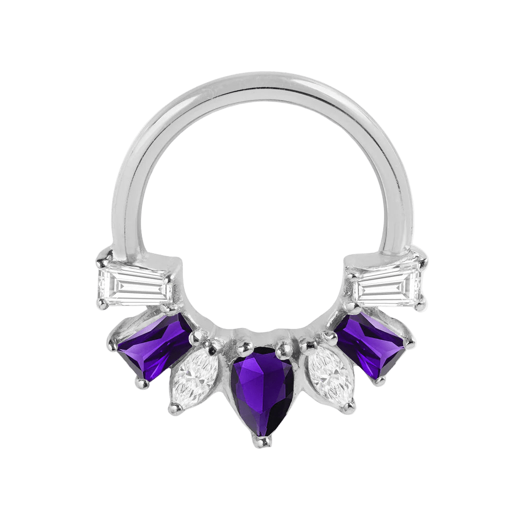 Miranda Seamless Ring – 14K Gold Multi - Cut Gem Cluster Design - piercing - zone.com