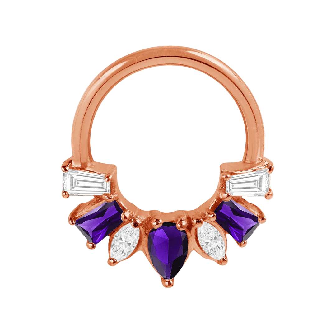 Miranda Seamless Ring – 14K Gold Multi - Cut Gem Cluster Design - piercing - zone.com