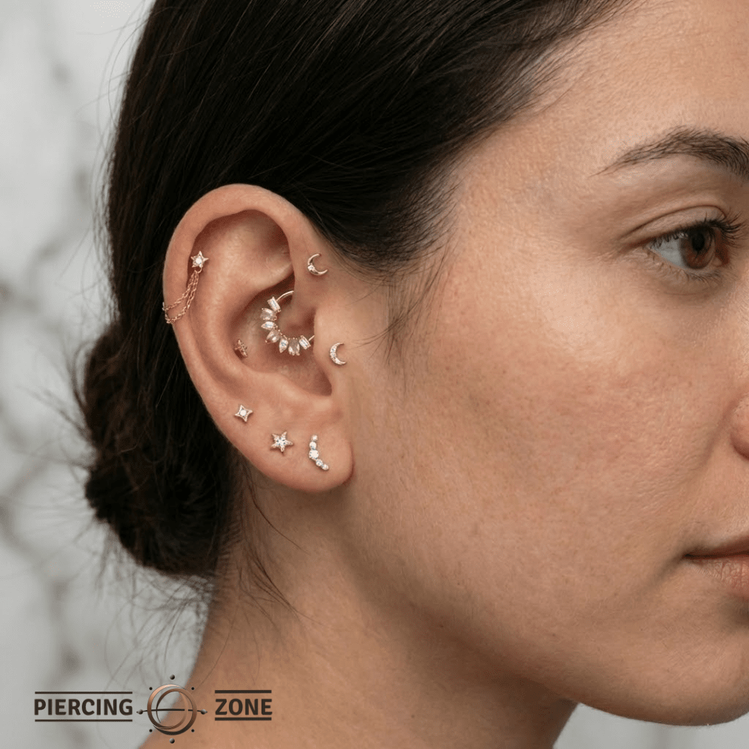 Miranda Seamless Ring – 14K Gold Multi - Cut Gem Cluster Design - piercing - zone.com