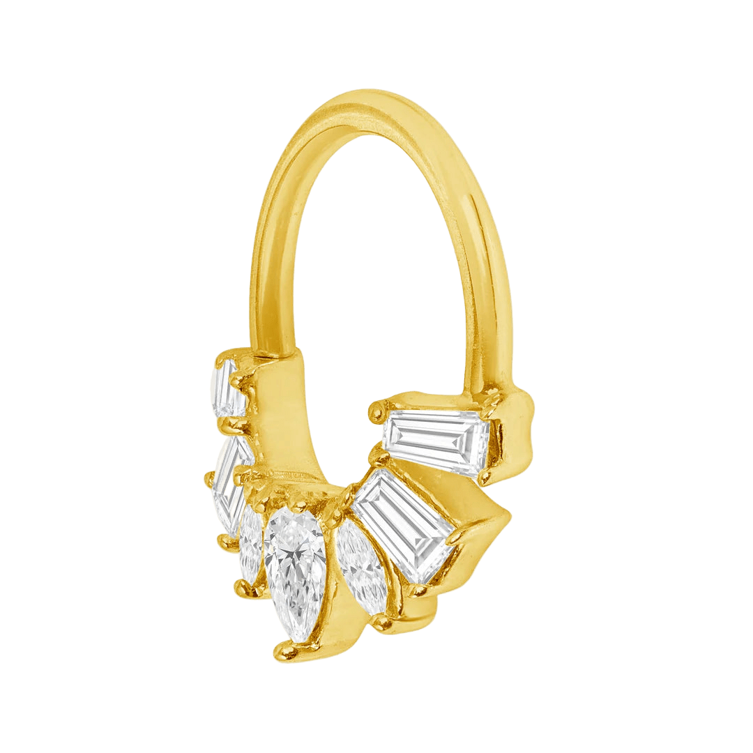 Miranda Seamless Ring – 14K Gold Multi - Cut Gem Cluster Design - piercing - zone.com