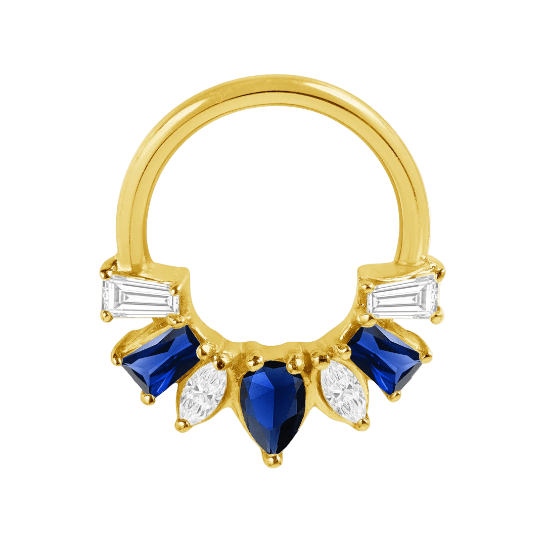 Miranda Seamless Ring – 14K Gold Multi - Cut Gem Cluster Design - piercing - zone.com