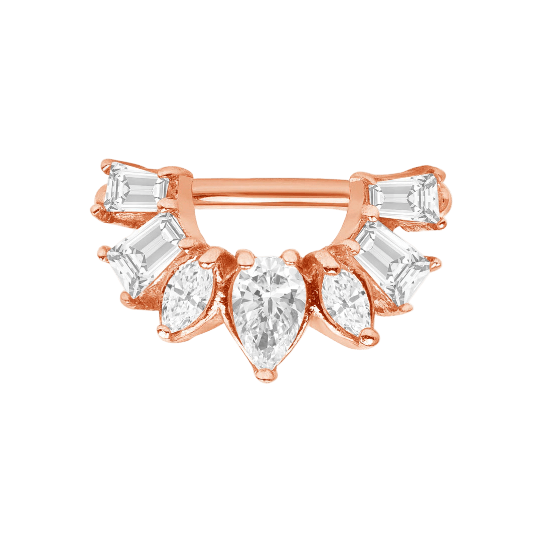 Miranda Seamless Ring – 14K Gold Multi - Cut Gem Cluster Design - piercing - zone.com