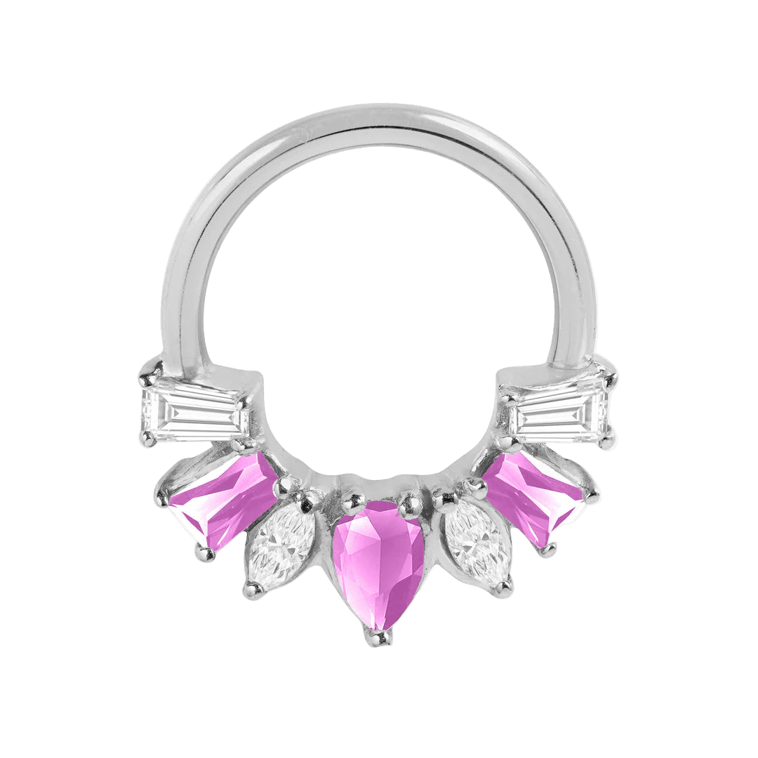 Miranda Seamless Ring – 14K Gold Multi - Cut Gem Cluster Design - piercing - zone.com