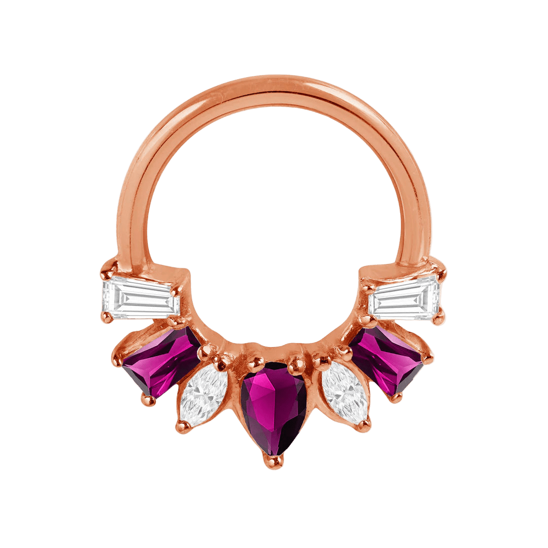 Miranda Seamless Ring – 14K Gold Multi - Cut Gem Cluster Design - piercing - zone.com