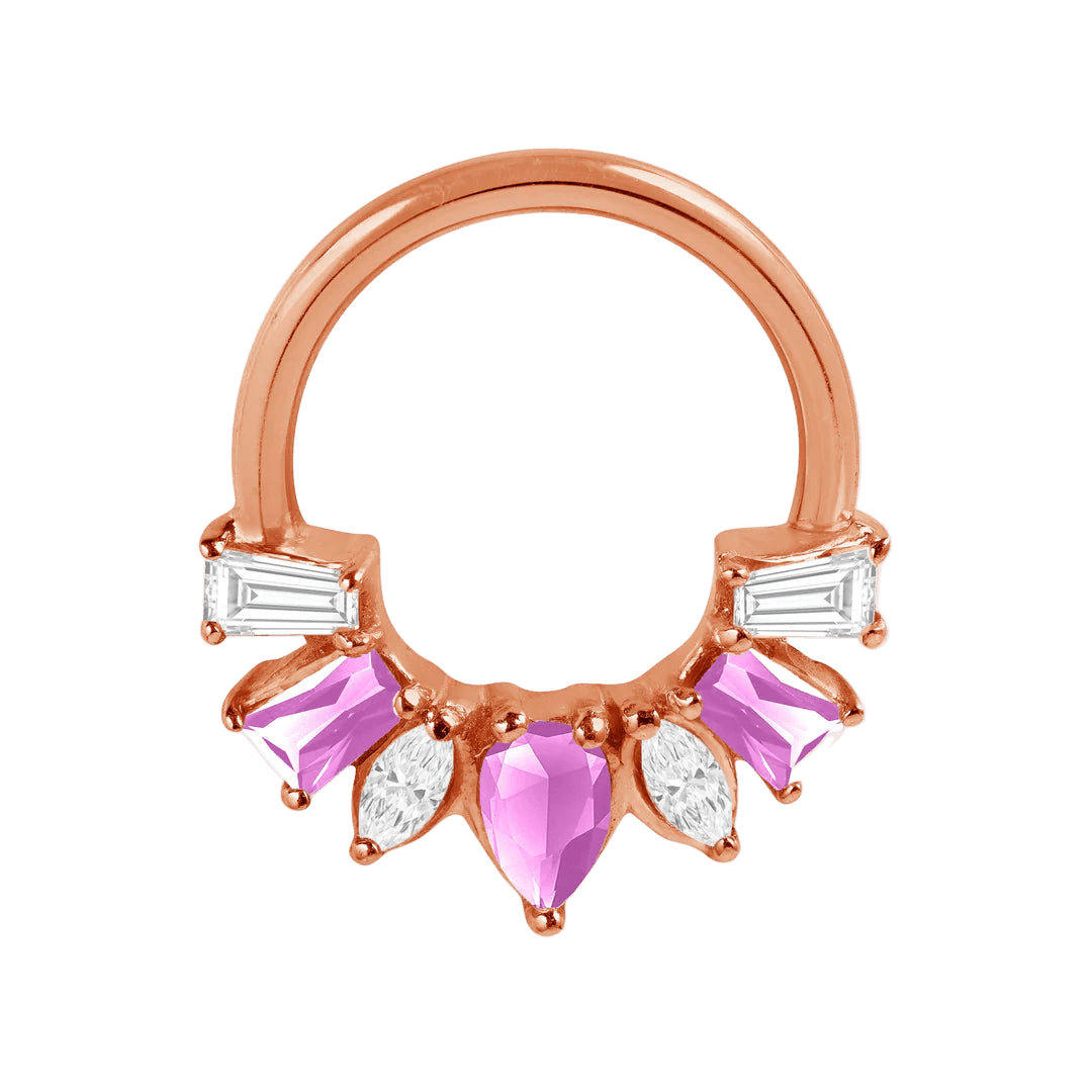 Miranda Seamless Ring – 14K Gold Multi - Cut Gem Cluster Design - piercing - zone.com