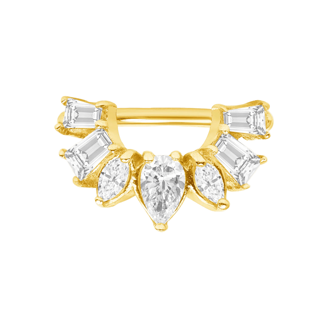 Miranda Seamless Ring – 14K Gold Multi - Cut Gem Cluster Design - piercing - zone.com