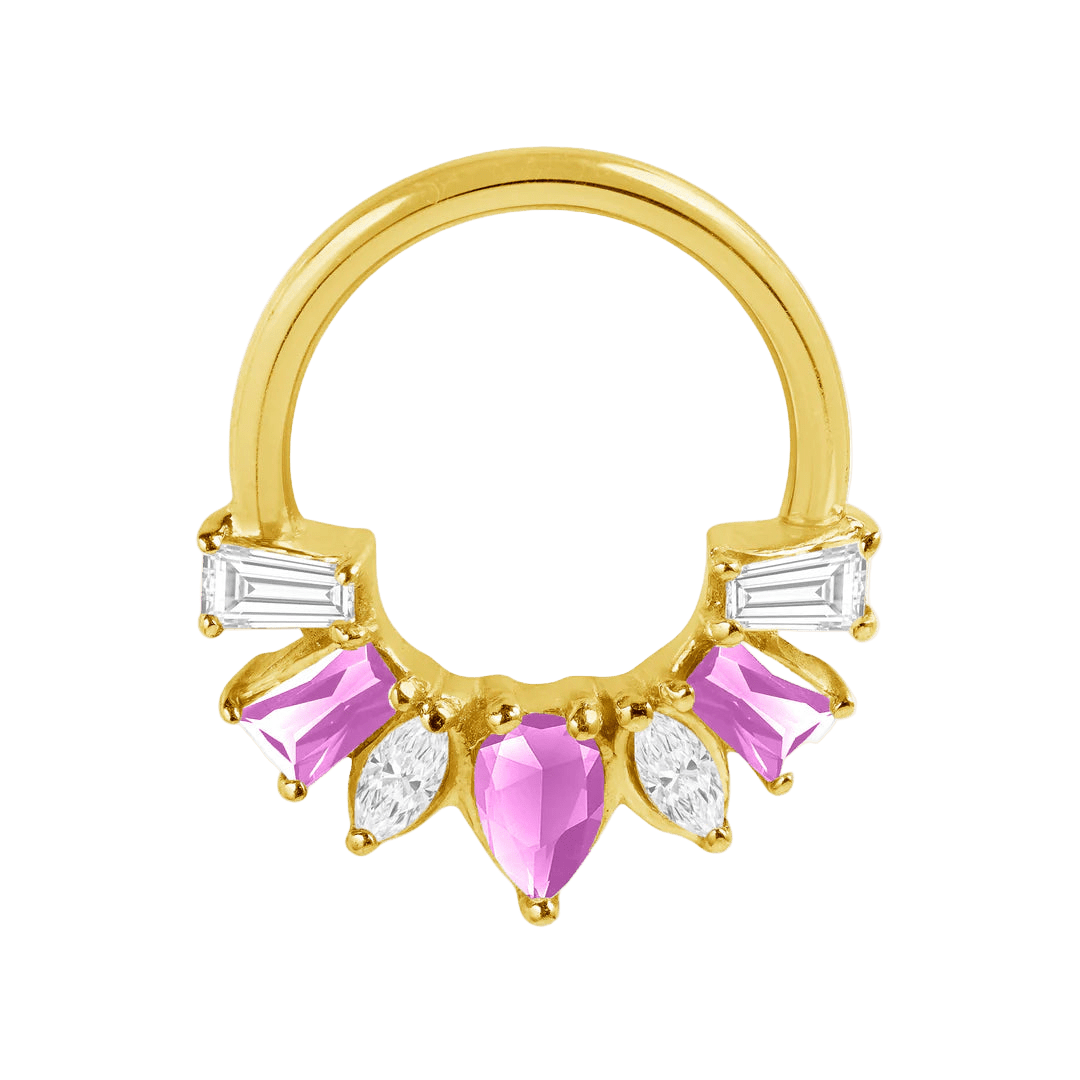 Miranda Seamless Ring – 14K Gold Multi - Cut Gem Cluster Design - piercing - zone.com