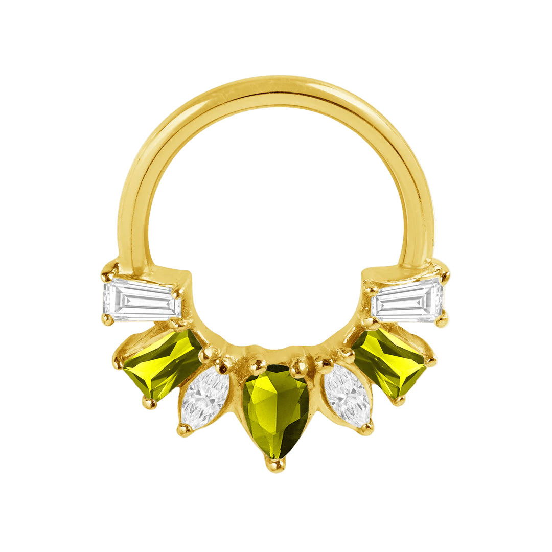 Miranda Seamless Ring – 14K Gold Multi - Cut Gem Cluster Design - piercing - zone.com