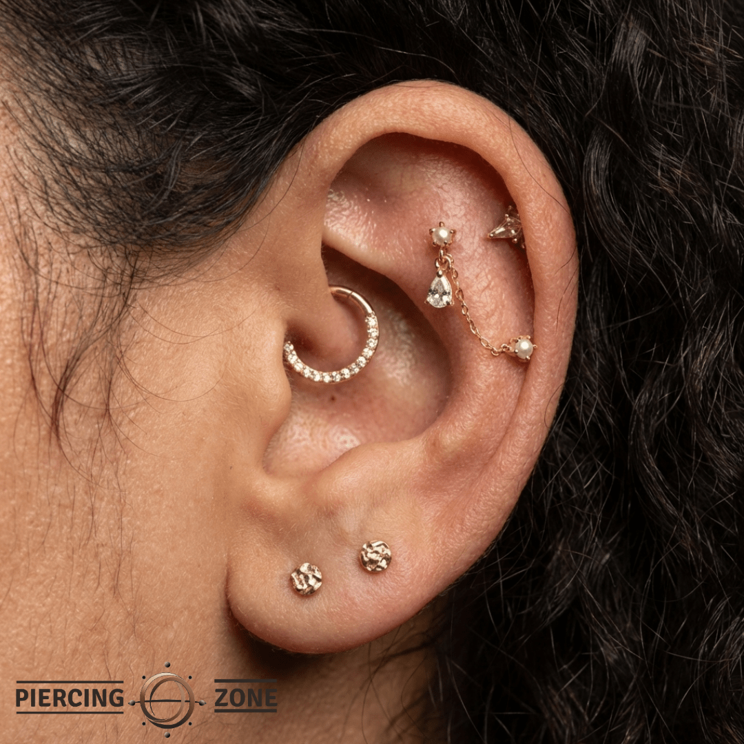 Mischief – Pearl & CZ Chain Duo – 14K Gold Threadless End - piercing - zone.com