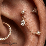 Mischief – Pearl & CZ Chain Duo – 14K Gold Threadless End - piercing - zone.com