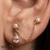 Mischief – Pearl & CZ Chain Duo – 14K Gold Threadless End - piercing - zone.com
