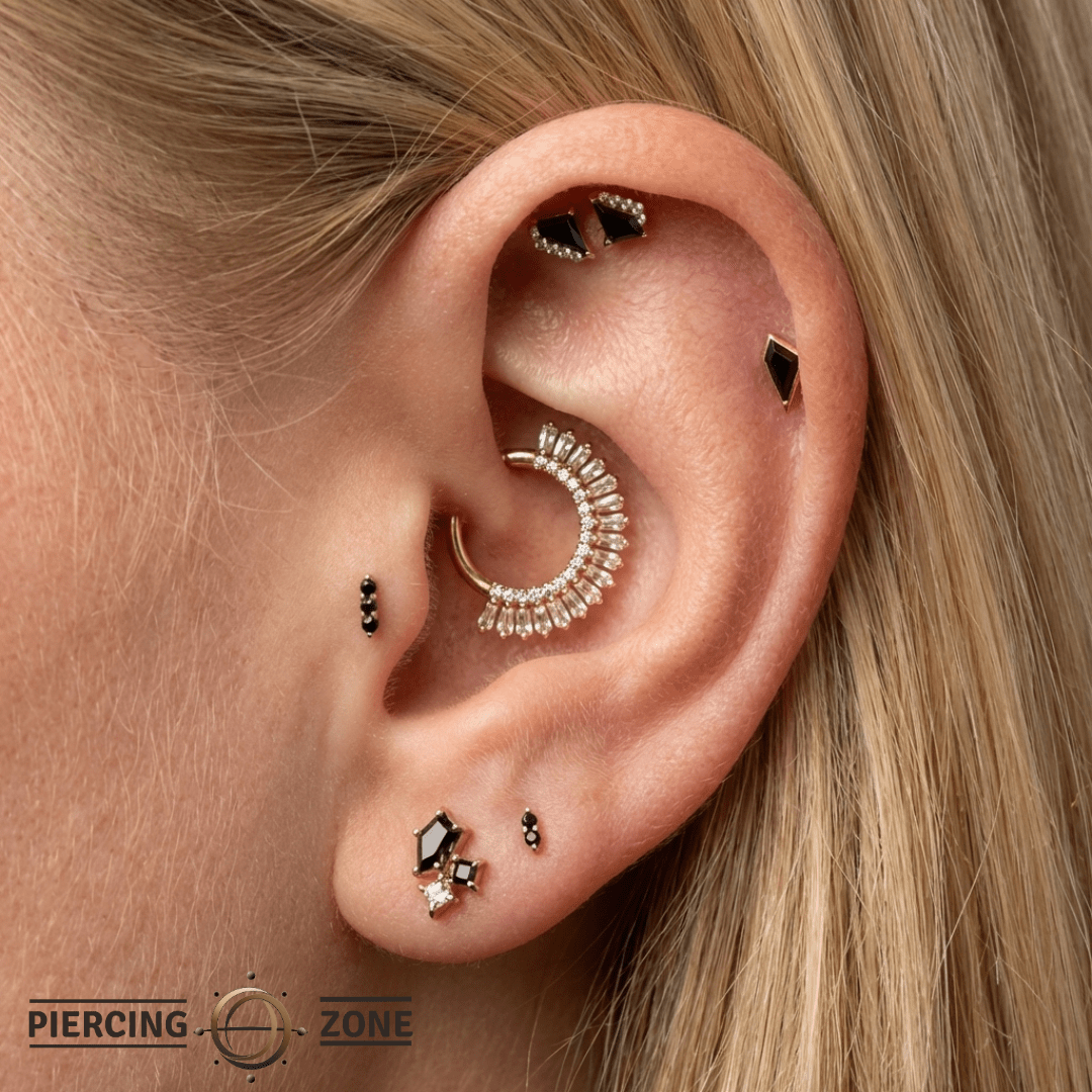 Mishka 2 – Black Diamond Duo – 14K Gold Threadless End - piercing - zone.com