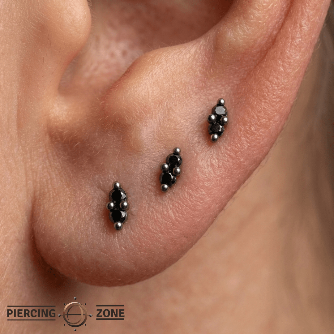 Mishka 2 – Black Rhodium Black Diamond Duo – 14K Gold Threadless End - piercing - zone.com