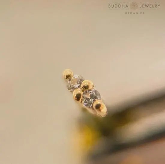 Mishka 2 – CZ Duo – 14K Gold Threadless End - piercing - zone.com