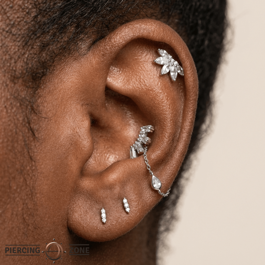 Mishka 3 – CZ Trio – 14K Gold Threadless End - piercing - zone.com